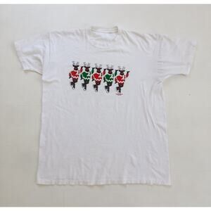 Vintage 90's Major Motion Christmas Dancing Reindeer Puff Print T-Shirt XXL